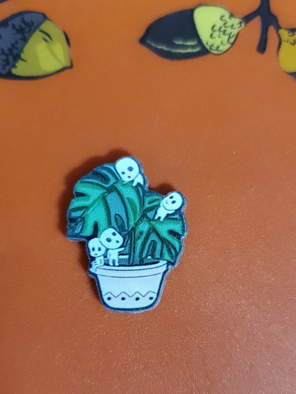 Plant Pin with Cute White Characters - Green & White Acrylic Pin